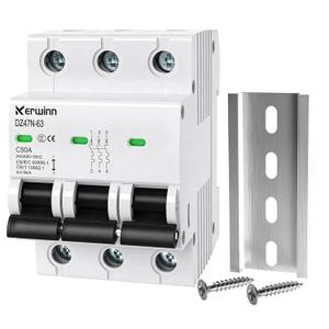 3 Pole Miniature Circuit Breaker,240V/480V AC Circuit Breaker, 50Amp Thermal Magnetic Trip Smart Circuit Breaker AC Disconnect Switch DIN Rail Mount (50A)