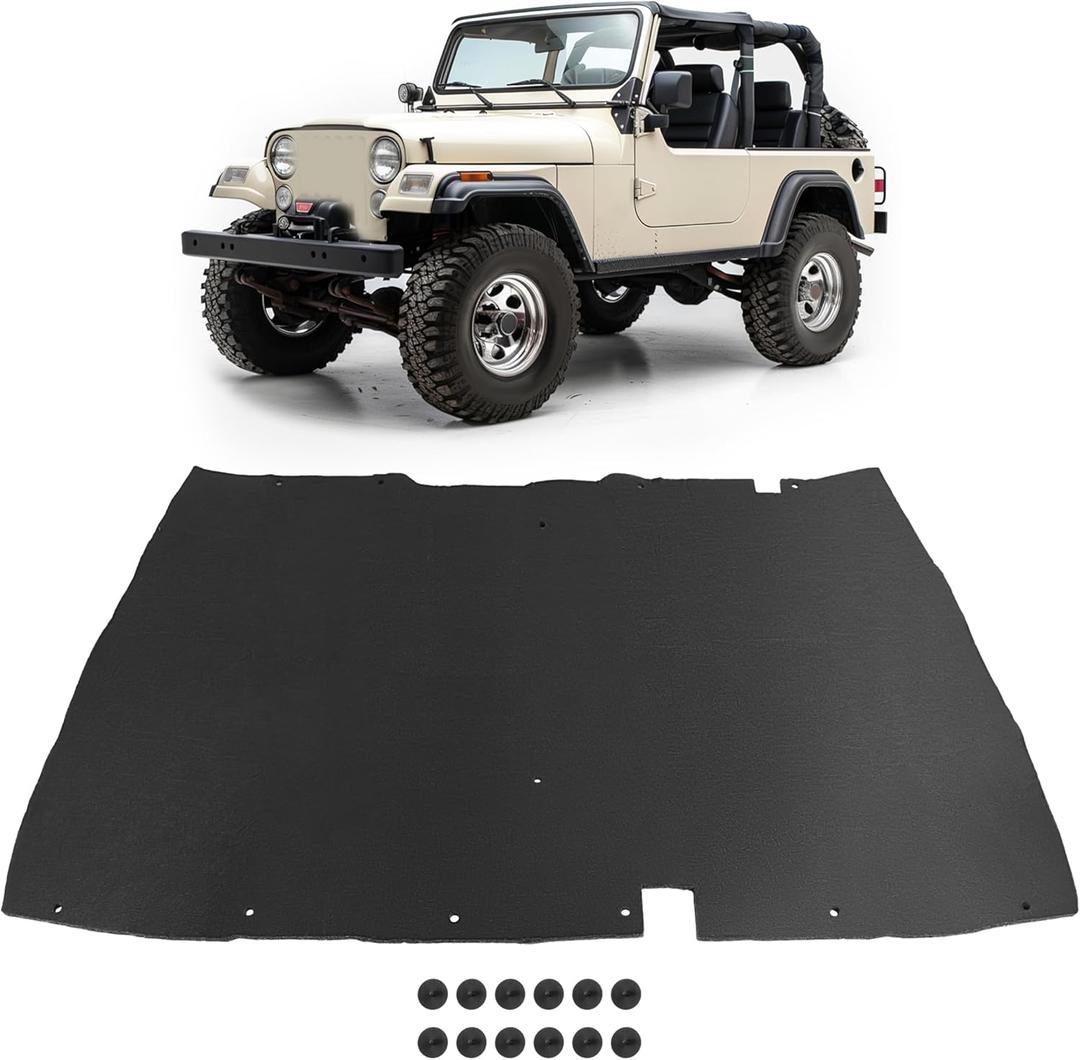 Under Hood Insulation Compatible with 1987-1995 Jeep Wrangler YJ Hood Insulation Pad Heat Blanket Replacement with Clips