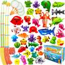 CozyBomB Magnetic Fishing Toys Game Set for Kids | Water Table Bathtub Kiddie Pool Party Pole Rod Net, Outdoor Plastic Floating Fish, Toddler Bath Color Ocean Sea Animals Birthday Gift Age 3-5 6 4-8