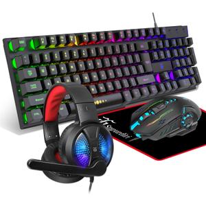 Gaming Keyboard and Mouse,Headphones,Mouse padAll in One Combo for PC Gamers and Xbox and PS4 Users