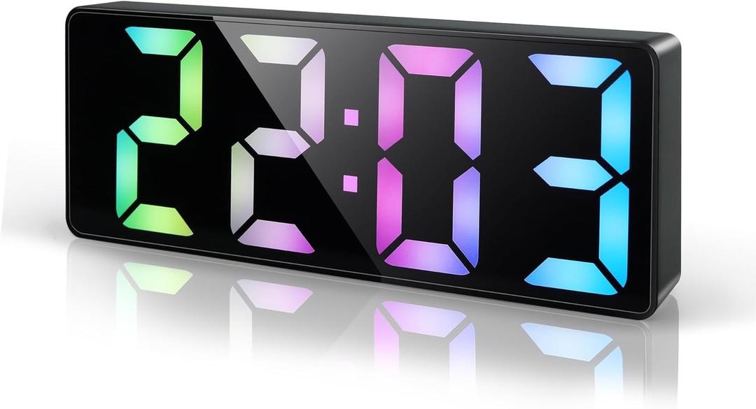 Lafocuse LED Colorful Digital Alarm Clock for Kids Bedroom with 6.7" Large Display, Snooze, Cord/Battery Powered, Adjustable Brightness, Date, Temperature, Bedside Clock for Heavy Sleepers Office (Multicolor)
