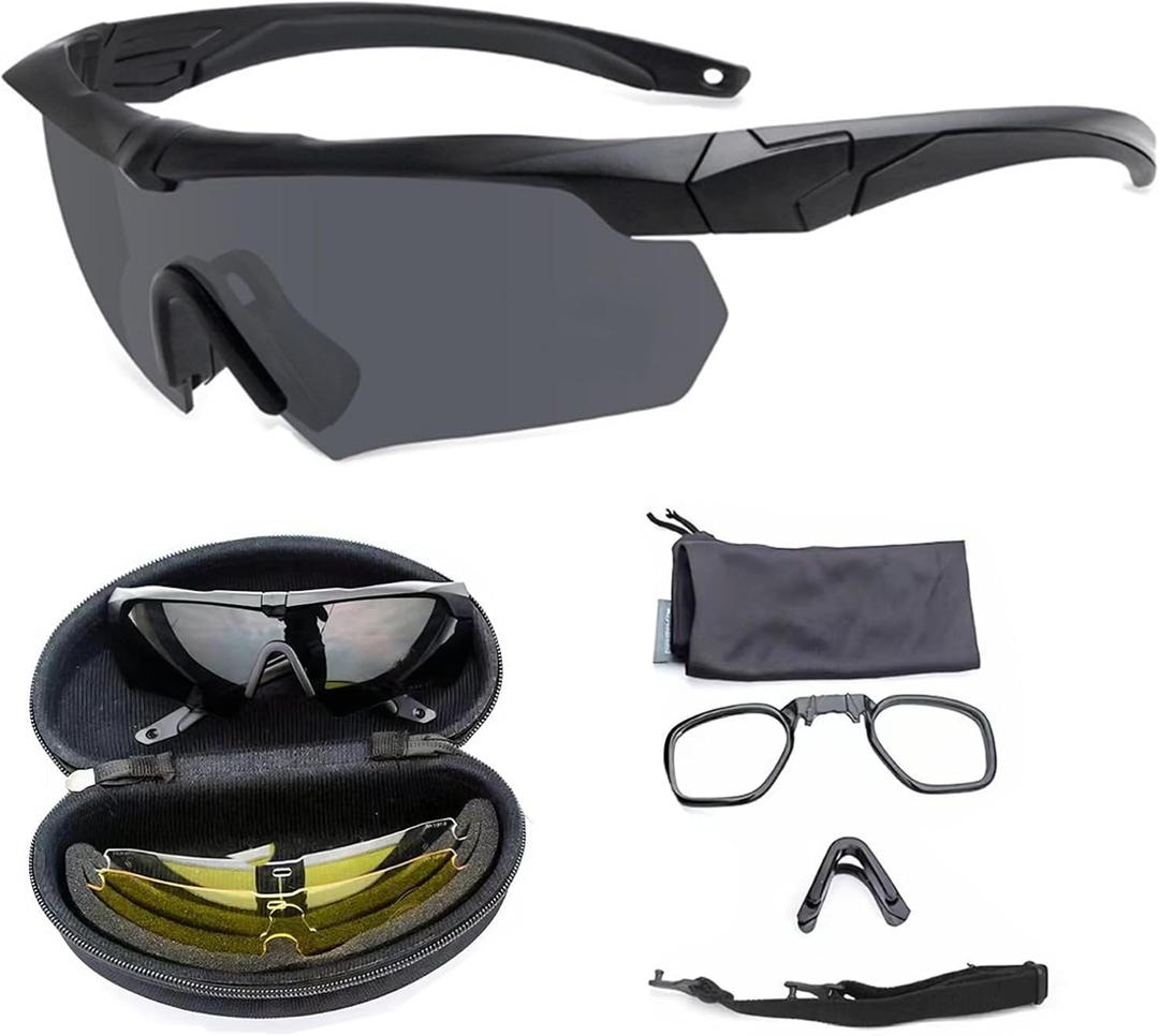 Tactical Eyewear Anti Fog with 3 Interchangeable Lenses Outdoor Unisex Shooting Glasses (Black Frame,Khaki Frame)
