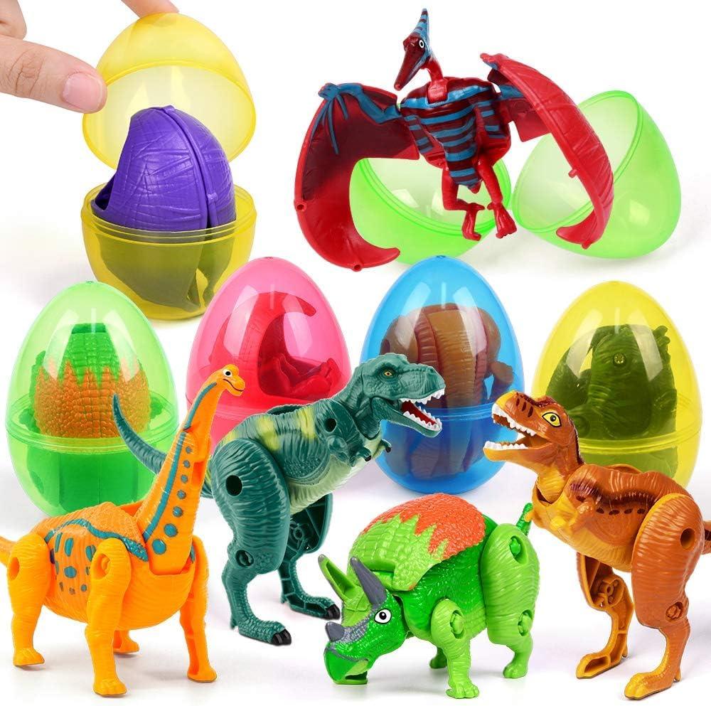 Easter Eggs Filled with Dinosaur Toys Jumbo Deformation Dinosaur Eggs Easter Egg Fillers Plastic Surprise Eggs Easter Basket Stuffers Easter Party Favors for Kids Boys Girls Toddlers 6 Pack