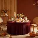 12 Pack Burgundy Round Spandex Tablecloth for 72 Inch Round Table, 132 Inch Stretch Fitted Tablecloth, Wrinkle-Free Table Cover with Skirt for Birthday, Wedding, Banquet, Party Decor, 72R Inch| 12 Pack