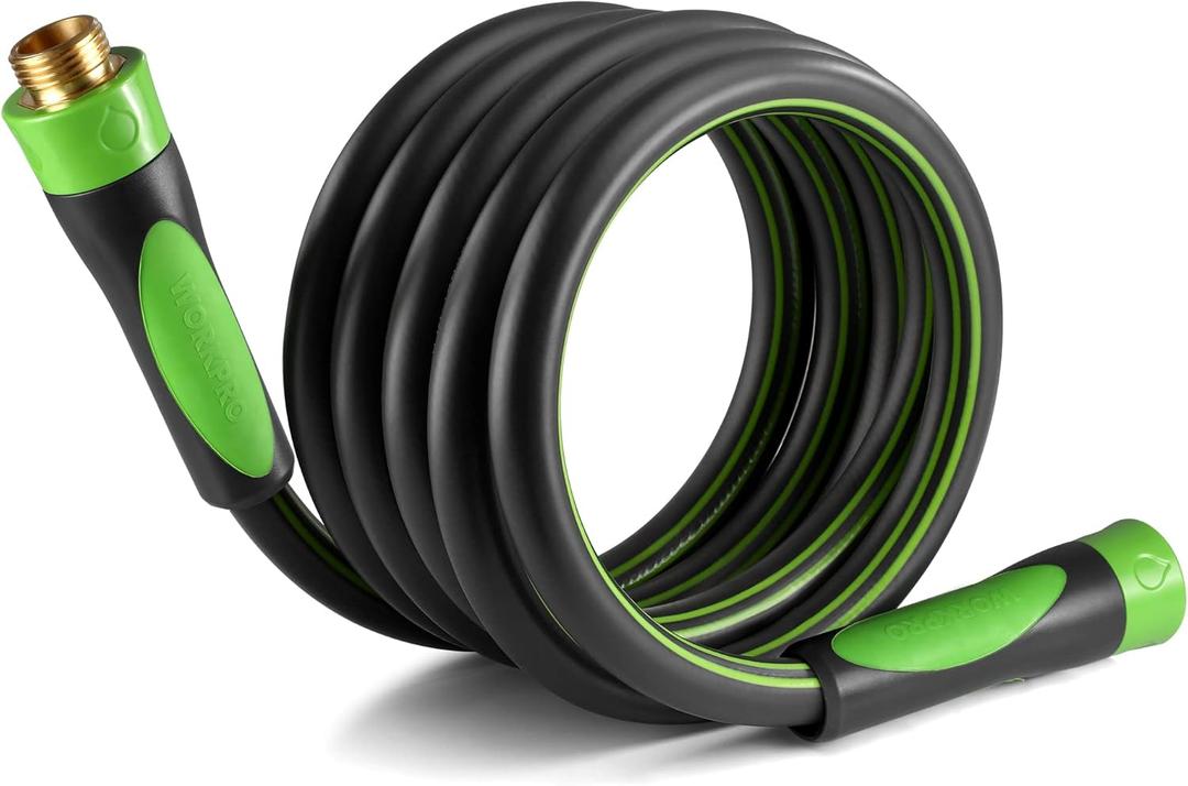 WORKPRO 5/8 IN x 10 FT Garden Hose, Heavy Duty, Flexible, Lightweight Water Hose with Bi-Material 360 Rotation Handle, 3/4" GHT Solid Brass Fittings, for Outdoor, Lawn, Garden & Yard, Car Wash