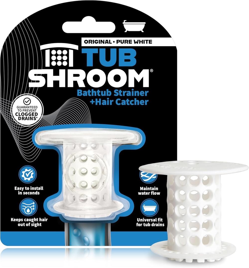 TubShroom Tub Drain Hair Catcher Strainer, White  Drain Protector and Hair Catcher for Bathroom Drains, Fits 1.5  1.75 Bathtub and Shower Tub Drains