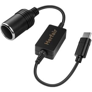 USB C Male to 12V Car Cigarette Lighter Socket Female Converter Adapter Power Cable for Under 8W Radar Detector,Dash Cam,GPS,Car Led Light Strips(USB C port only Worked with PD functional chargers )