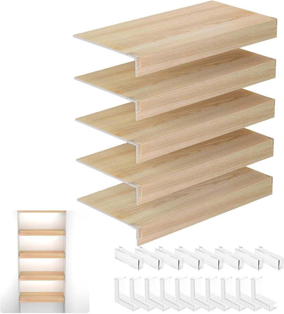 Wire Shelf Cover,24x12 Inch Wire Rack Covers for Pantry,0.25 Inch Thick PVC Wood-Look Faux Wood Shelf Covers,Set of 5