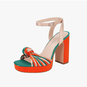 sun gurg Strappy Platform Heels for Women Square Open Toe Chunky High Heels Multicolored Ankle Strap Block Heeled Sandals for Prom Wedding Date Night(12)