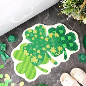 Tinideya St. Patrick's Day Bathroom Rug Bath Mat Shamrock Rug 27.6'' x 19.7'' Green Clover Leaf Bath Mat Soft Absorbent Non Slip St Patricks Day Doormat for Bathroom Kitchen Home Decoration