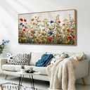 KZKU Wildflower Wall Art Floral Canvas Print Framed Vibrant Multicolor Flowers Art with Frame Ready to Hang Modern Home Decor for Living Room Bedroom Office 20x40inch