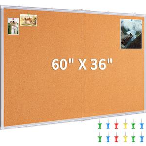 maxtek Large Cork Board 60 x 36 in, Bulletin Board for Walls, 5'x 3' Extra Aluminum Framed Corkboard, Foldable Wall Mounted Back to School Pin Memo Notice Cork Board for Office, Home Wall Display