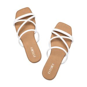 FITORY Women's Slide Sandals, Chic Cross-Strap & Comfy Flat shoes for Summer White, Size 10