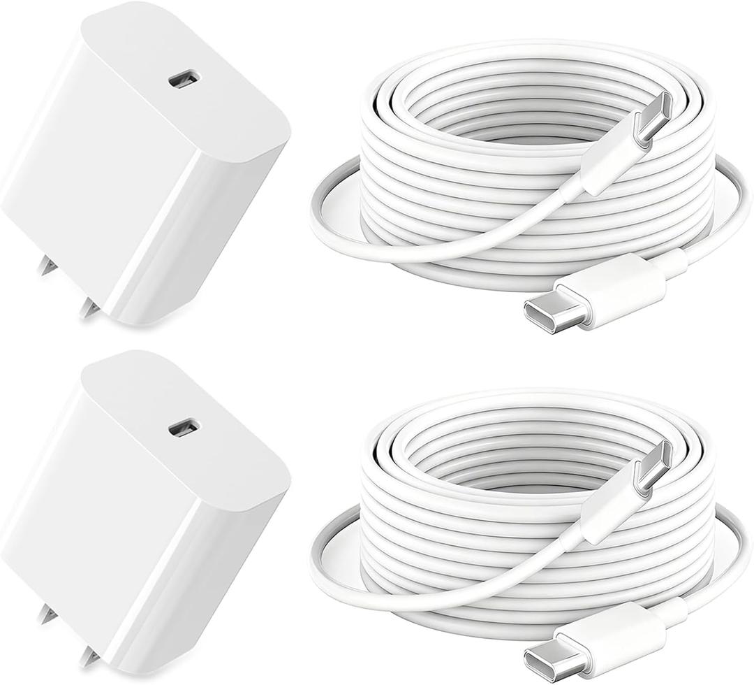 iPad Charger Fast Charging 10ft USB-C Cable & 20W USB-C Charger Block 2-Pack for Apple iPad A16/11th/10th/Pro 13/12.9/11/Air/Mini A17 Pro, iPhone 17/16/15 Series, White