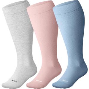 Cotton Plus Size Compression Socks for Women&Men Wide Calf 15-20 mmHg Knee High Soft Sock for Nurses, Pregnancy (X-Large, 3 Pairs)