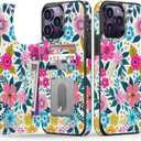 Goodon for iPhone 13 Pro Max Case Wallet - Flip Folio Leather Cover with Trendy Floral Design, 4 Card Slots & Kickstand Function, Protective Phone Case for Women and Girls - Blooming Flowers