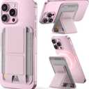 Magsafe Wallet with Angle Adjustable Stand, Magnetic Card Holder for iPhone 16/15/14/13/12 Series (Not for iPhone Mini), 1 Slot, 6 Cards, Pink