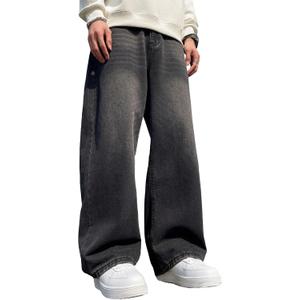 Hip Hop Baggy Jeans for Men Stylish Wide Leg Skater Jeans Loose Fit Denim Pants Streetwear (Large, A20 Black)