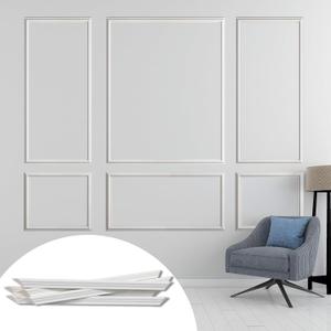 Pre-Cut Accent Wall Molding Trim Kit, 6 Frames Premade Wainscoting Panels for Interior Decoration, Ready to Assemble Chair Rail Moulding (White)