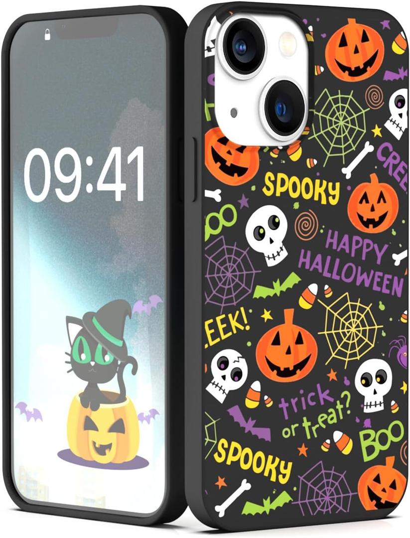 Case for iPhone 14 Plus Halloween Ghost Pumpkin Design,Black Matte Soft Slim Fit TPU Anti-Scratch Shockproof Protective Cover Phone Case for iPhone 14 Plus (pumpkin spider web)