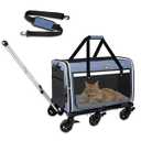Petskd Extra Large Pet Carrier with Wheels for Large Cat or Medium Dog, 24" X 17" X 15" Soft-Sided Rolling Dog Cat Carrier for Indoor and Outdoor Uses, Support up to 40 Lbs, Blue