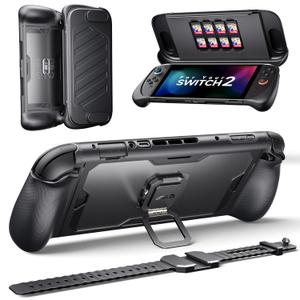 JSAUX 360 Full-Body Protective Case for Nintendo Switch 2, PC0121 Shockproof ModCase with Front Cover, Metal Kickstand & Silicone Strap, Ergonomic Anti-Slip Grip, Compatible with Switch 2 - Basic Set