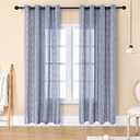 Estelar Textiler Blue Boho Farmhouse Curtains 72 Inches Long, Soft Linen Textured Embroidered Curtains for Living Room, Light Filtering Grommet Semi Sheer Drapes for Bedroom, 52Wx72L, 2 Panels (Blue/White Embroidery)