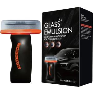2 x Glass Oil Film Remover for Car, Roll-On Glass Compound with Cleaning Board, All-Weather Windshield Kit, Easy-to-Apply and Clean