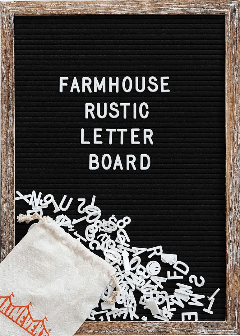 Felt Letterboard with Letters and Numbers 12x17 Inch, First Day of School Board, Word Message Board Classroom Decor, Baby Announcement Board Letters, Rustic Home Decor (Black Felt Brown Frame)