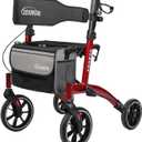 Rollator Walker for Seniors/Adults Foldable Rolling Walker with Seat 330 lbs Capacity 4 Big 8 inch Wheels Hand Grips Adjustable Height Lightweight Aluminum Walker 7205(Red)