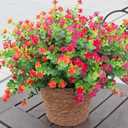 UV Resistant Artificial Flowers for Indoor and Outdoor Use, 12 Bundles Not-Fading Faux Plants for Porch, Patio, Garden, and Home Decoration - Orange Pink Red