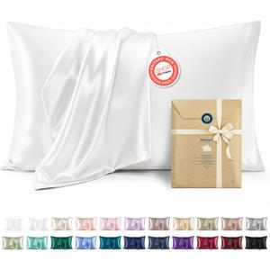 Bedsure Satin Pillowcases, Similar to Silk Pillow Cases Queen Size Set of 2, Pure White Cooling Pillow Case for Sleeping Women with Envelope Closure, Gifts for Women Men, 20x30 Inches, 2pcs