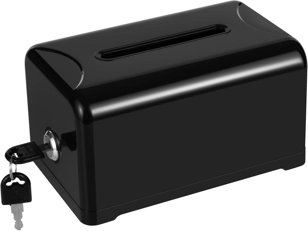 Polmart Tip / Donation / Suggestion / Business Card Collection Box with Lock (Black)