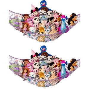 Lilly's Love Stuffed Animal Hammock | Corner Hanging Organizer, Toy Storage, Stuffed Animal Storage Net | Made from Quality Fishing Net, Holds 12lbs | 67"x47"x47" (Pastel Purple, 2 Pack)