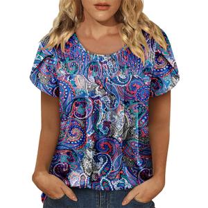 BETTE BOUTIK Womens Summer Tops Pleated Short Sleeve Tunic Tops Short Sleeve Blouses Shirts S-3XL (M)