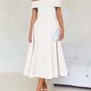 ZESICA Summer 2026 Cocktail Dresses for Women's Off Shoulder Short Sleeve Swing A Line Wedding Evening Party Midi Dress (White, M)