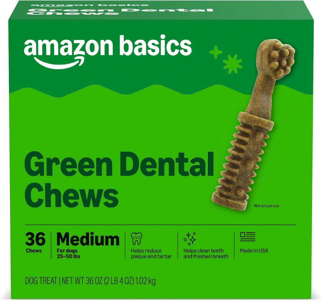 Amazon Basics Dental Dog Treats to Help Clean Teeth & Freshen Breath for Medium Dogs, Unflavored, Per Pack: 36 Count, 2.25 pounds (Previously Wag) (EXP 09/27/27)
