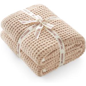 Snuggle Sac Waffle Throw Blanket for Couch Bed Sofa 50x60 inches, Reversible Beige Blanket Microfiber Fluffy Fuzzy Cozy Knit Soft Throws for Women Mothers Birthday Gifts, Waffle Beige