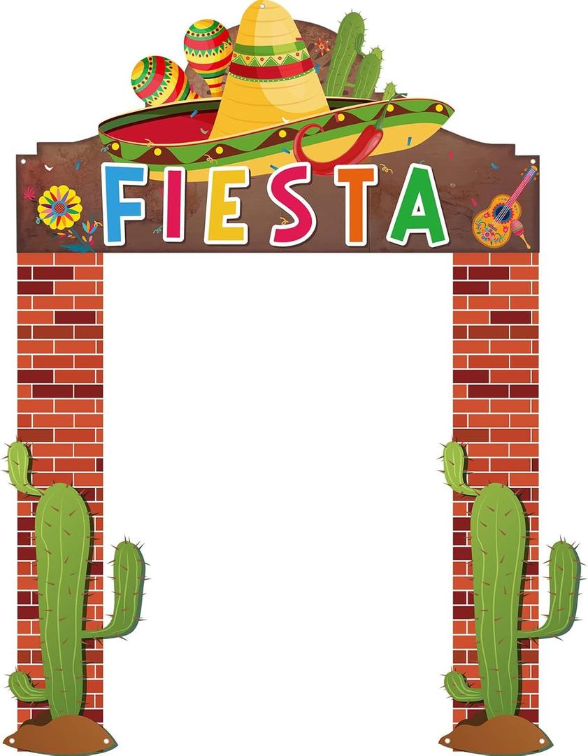 Peryiter 3 Pieces Mexican Fiesta Party Decorations Mexico Cinco de Mayo Themed Backdrop Fiesta Banner with Sombrero Cactus Guitar Design for Mexican Party Supplies Decoration
