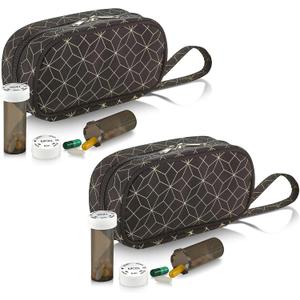 Pill Case and Pills Bottle Organizers - (Pack of 2) Weekly and Daily Medicine Container Carrier Tote Bag for Weekly Pill Bottles with 6 Extra Daily Bottles