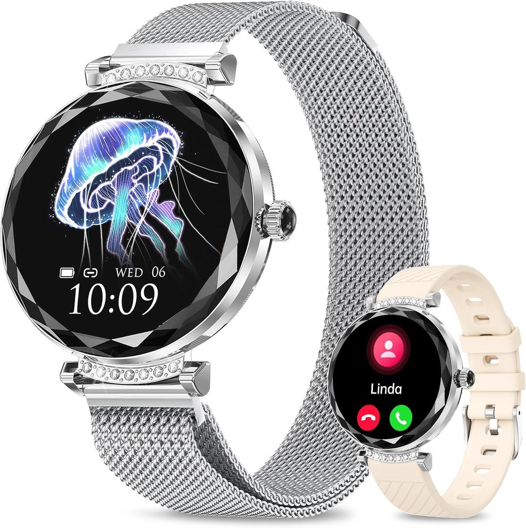 Smart Watches for Women(Answer/Make Call), 1.19" AMOED Smartwatch for Android iPhone,Fitness Tracker with 120+ Sport Modes, IP68 Waterproof, Heart Rate/Sleep/Spo2 Monitor, Activity Tracker Silver