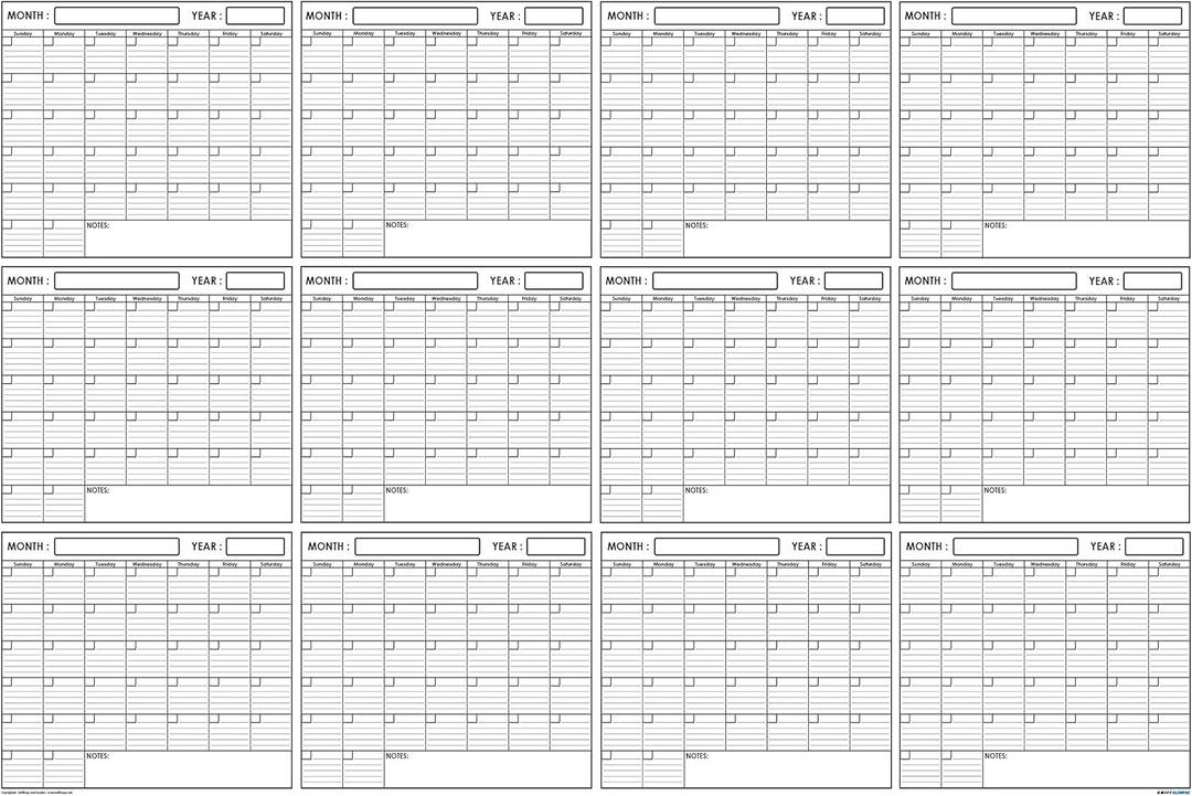 36x48 Large Jumbo Oversized Erasable Laminated Blank Annual Yearly Wall Calendar Poster, 12 Months, Reusable for Office, Academic, Home (36x48 Horizontal)