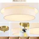 Semi Flush Mount Ceiling Light, 16.5'' Gold Light Fixture Ceiling Mount, Modern Anti-Glare Close to Ceiling Light with 2-Layer White Linen Shade for Bedroom Hallway Living Room (E26 Base,No Bulb)