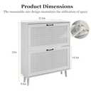Shoe Storage Cabinet with Handmade Rattan Drawers, Freestanding Shoe Organizer Cabinet with Solid Wood Legs, Narrow Shoe Cabinet Storage for Entryway, Rustic Slim Shoe Rack Cabinet (White) (Width - 31.5 inches)
