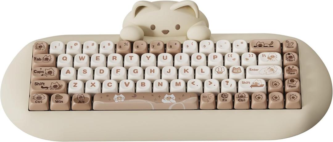 YUNZII C68 Wireless Mechanical Keyboard,65% Layout,Hot Swap,Triple Mode BT5.0/2.4G/Wired, RGB Backlit NKRO,Cute Cat Silicone Ergonomic Design for Win/Mac (Brown, Milk Switch)