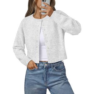 LILLUSORY Womens Cropped Cardigan Sweaters Lightweight Fall Crop Cotton Knit Y2k Outfits Fashion Button Up Clothes 2025 Grey M
