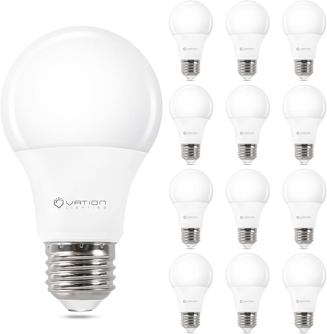 VATION LIGHTING 12 Pack A19 LED Light Bulb Daylight 5000K LED Bulbs, 60 Watt Equivalent, Efficient 8.5 Watt, 800 Lumens, E26 Medium Base, Non-Dimmable, ETL/UL Listed