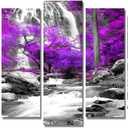 Kalormore 7 Pieces Large Purple Fall Forest Trees Canvas Wall Art Black White Waterfall Landscape Picture for Living Room Decoration