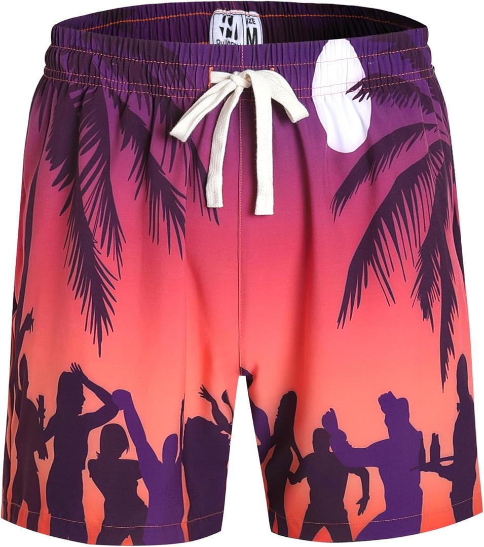 Pullonsy Men's Swim Trunks Quick Dry Board Shorts with Zip Pockets Beach Swimwear Bathing Suits (M)
