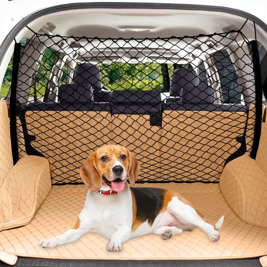 Dog Car Barrier Net Pet Car Divider Back Seat Barrier Net for Trucks, SUV, Full Sized Sedans Pet Restraint Car Backseat Divider Vehicle Gate Cargo Area Travel Trunk Mesh Net Screen Barricade (47.2x27.5 Inch)